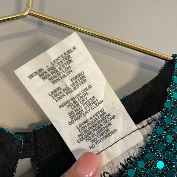 VTG All That Jazz Sequin Turquoise Sleeveless Dance Dress | SZ 5/6/Small - Picture 7 of 12